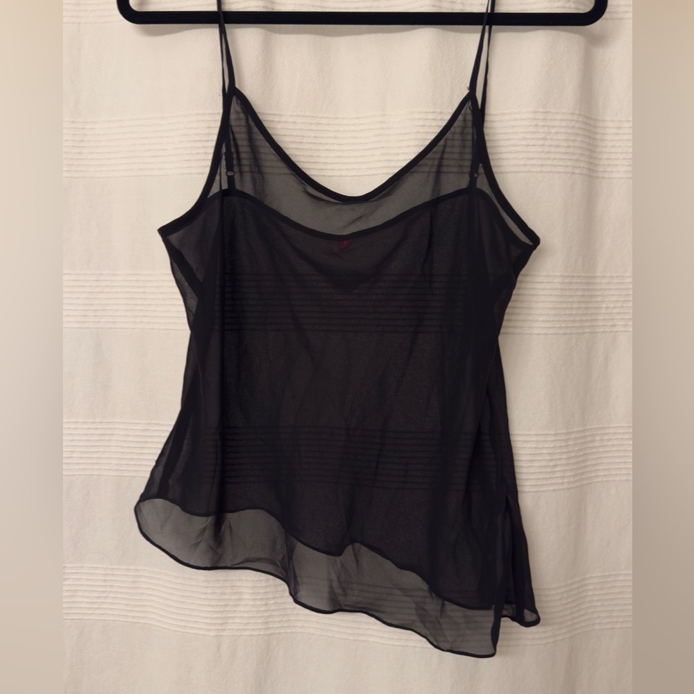 Asymmetrical Sheer Black Tank Top